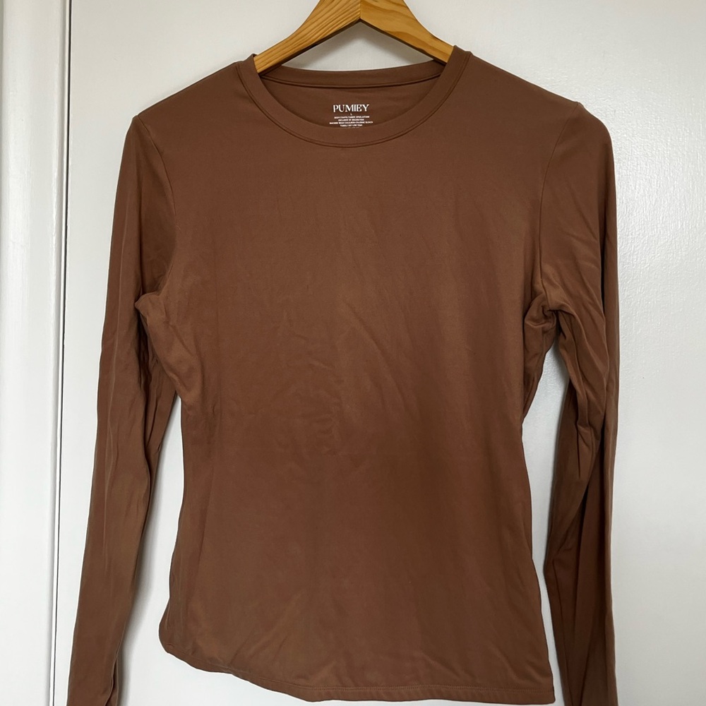 Pumiey Brown Long Sleeve Top